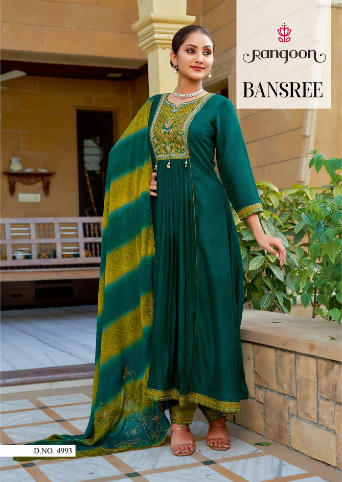 Bansree By Rangoon Long Silk Embroidery Kurtis With Bottom Dupatta Wholesalers In Delhi